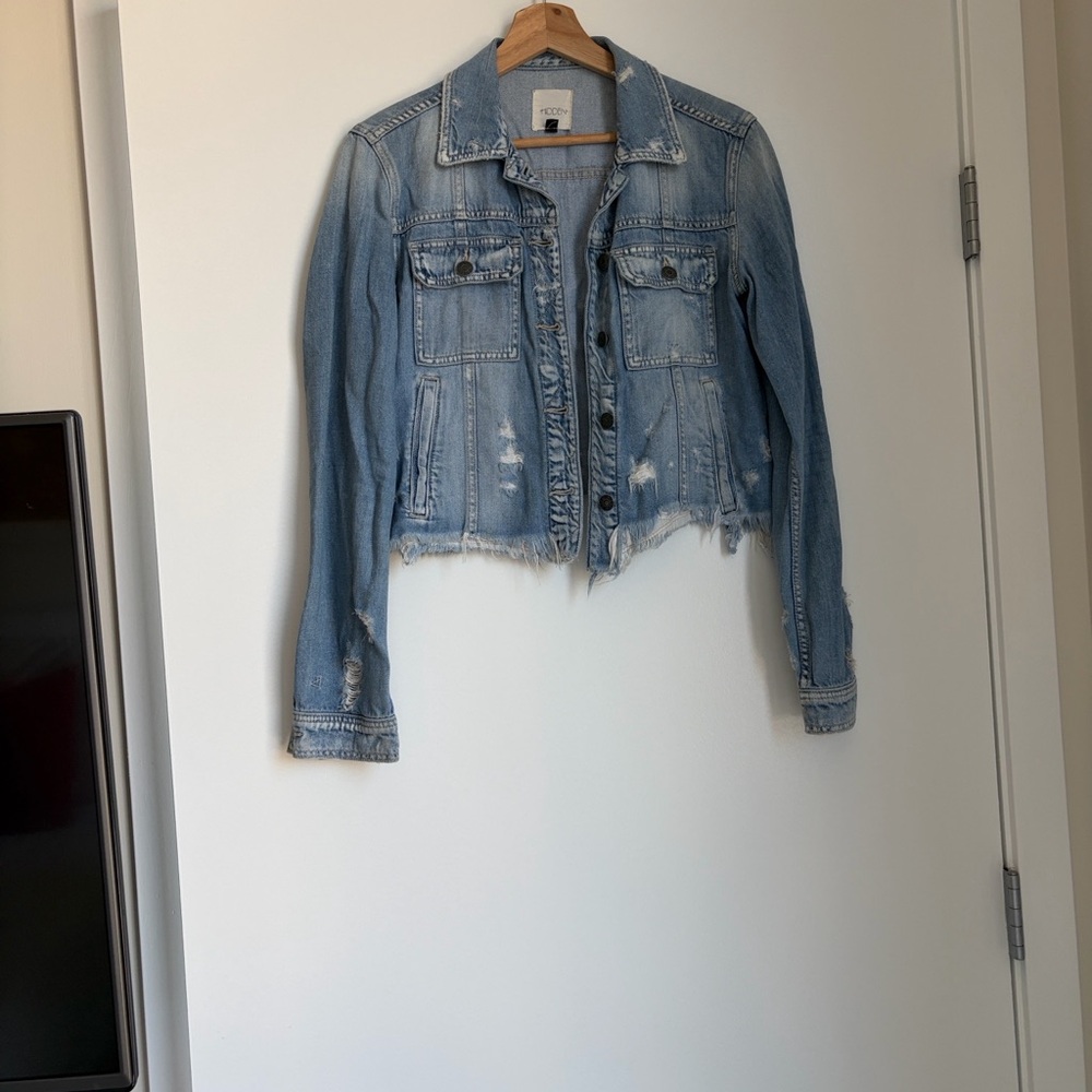 Stylish Light Blue Distressed Jean Jacket